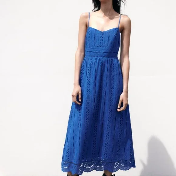 Zara | Dresses | Nwt Zara Openwork Embroidered Dress Bluish Ref 478624 S M  L Xl 9 | Poshmark